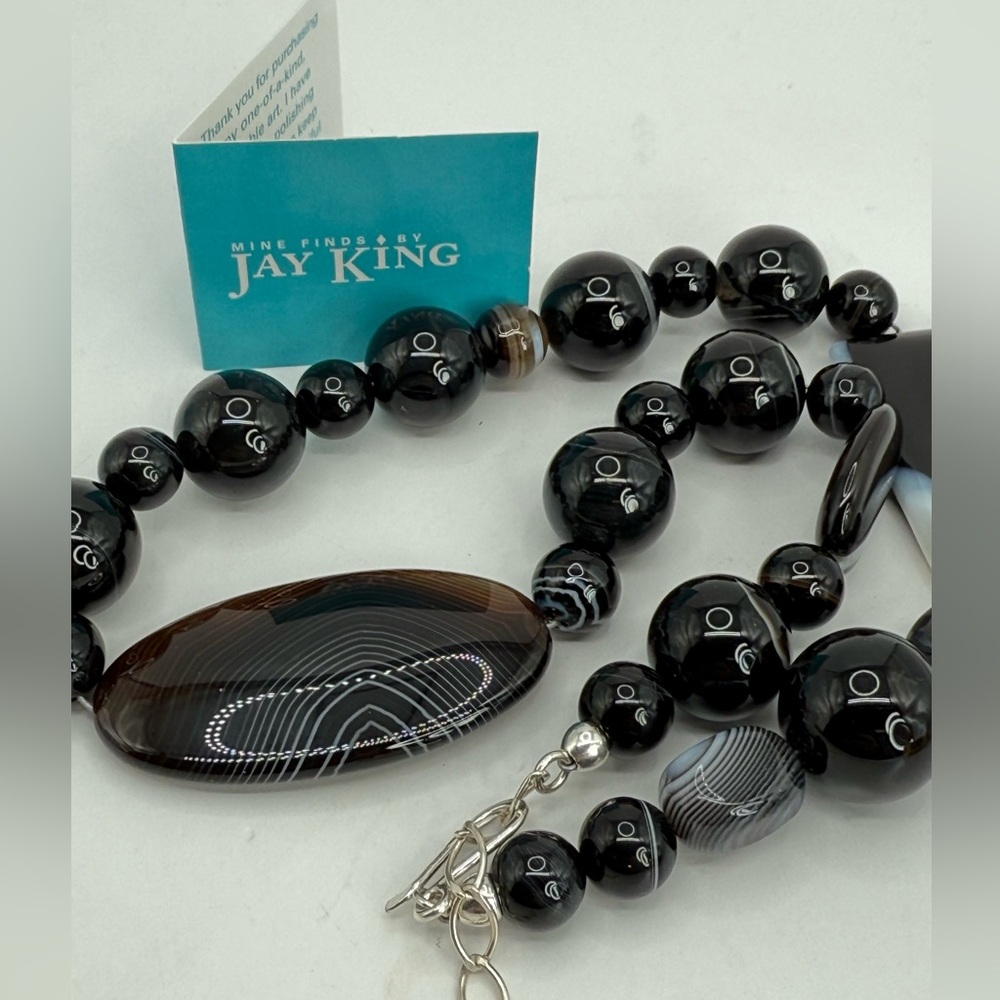 Jay King Mine Finds South African Lace Agate Sterling Silver Necklace 109g 18-20 - Picture 9 of 17